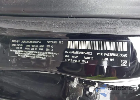 2017 Alfa Romeo Giulia Ti Awd from USA, damaged, VIN ZARFAEEN6H7544472